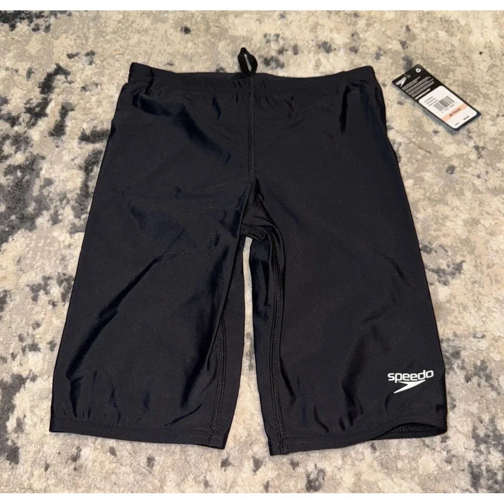 Speedo Boys Power Jammer Swimsuit Size 28 Youth Black Swim Competition NWT